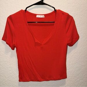 Red V-Neck Crop Top